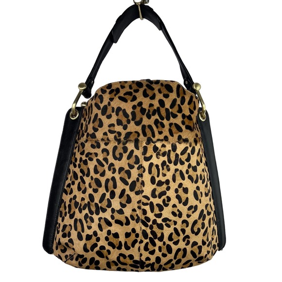 BCBGMAXAZRIA Black Leather Leopard Print Calf Hair Shoulder Bag Purse Animal - Picture 5 of 5